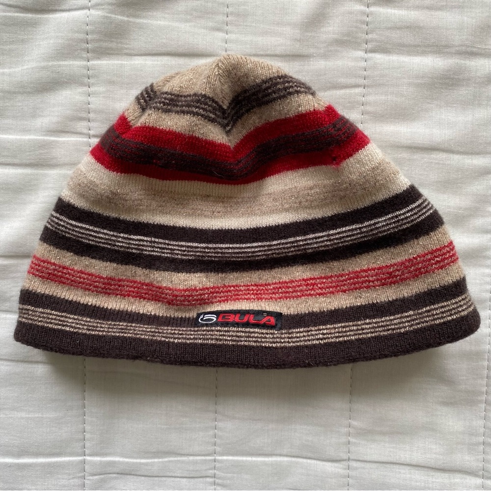 Bula Striped Knit Beanie - Tan, Brown & Red